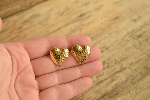 Hammered Golden Heart Earrings